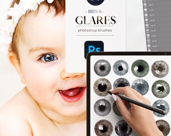 57 Iris Glares Photoshop Brushes: Realistic Eye Stamps (ABR)