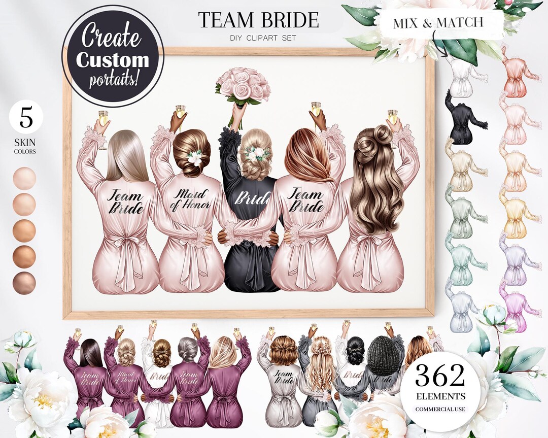 Team Bride Clipart: Custom Wedding Portrait Creator (digital Download ...