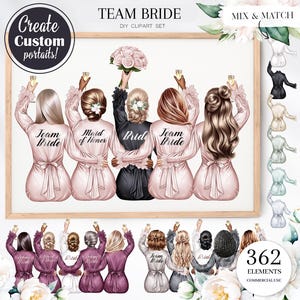 Team Bride Clipart, Bridesmaids Clipart, Wedding Custom Portrait, Bridesmaids Personalized Gift Ideas, Bride Clipart, Character Creator