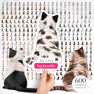 May include: A digital illustration of 600 different cat breeds in various colors and patterns. The image features the text "All Cats Big Bundle" and "600 Elements Commercial Use".