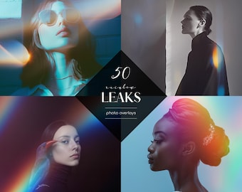 Rainbow Light Leaks Photo Overlays: 50 JPG Effects (Commercial Use)