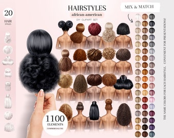 African American Hairstyles Clipart, Hair Illustrations, Black Hair PNG Graphics