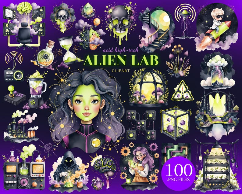 Alien Lab Clipart, Sci Fi Game Icons, Futuristic Laboratory PNG - Etsy