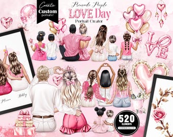 Love Day Portrait Creator, Family Clipart, Valentine Couple PNG, Premade People, Custom Portrait Builder