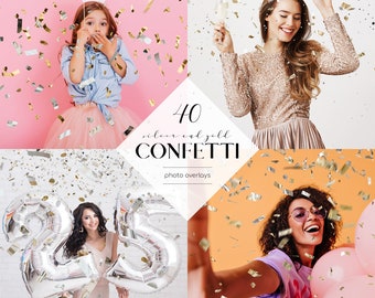 Realistic Confetti Overlays, Silver and Gold, 40 PNG Files, Confetti Photo Overlays, Festive Effects, Free Commercial Use
