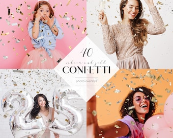 Realistic Confetti Overlays, Silver and Gold, 40 PNG Files, Confetti Photo Overlays, Festive Effects, Free Commercial Use