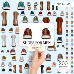 Shoes for Men Clipart Add-on, Mix Shoes Clipart, Footwear PNG, Custom Clipart, Doll Creator, Back View, Personalized Gift