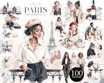 France Paris Clipart Set, Chic Parisian Lifestyle Illustrations, 100 PNG