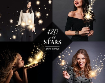 Gold Star Photo Overlays: 120 Sparkling PNG Effects (Commercial Use)