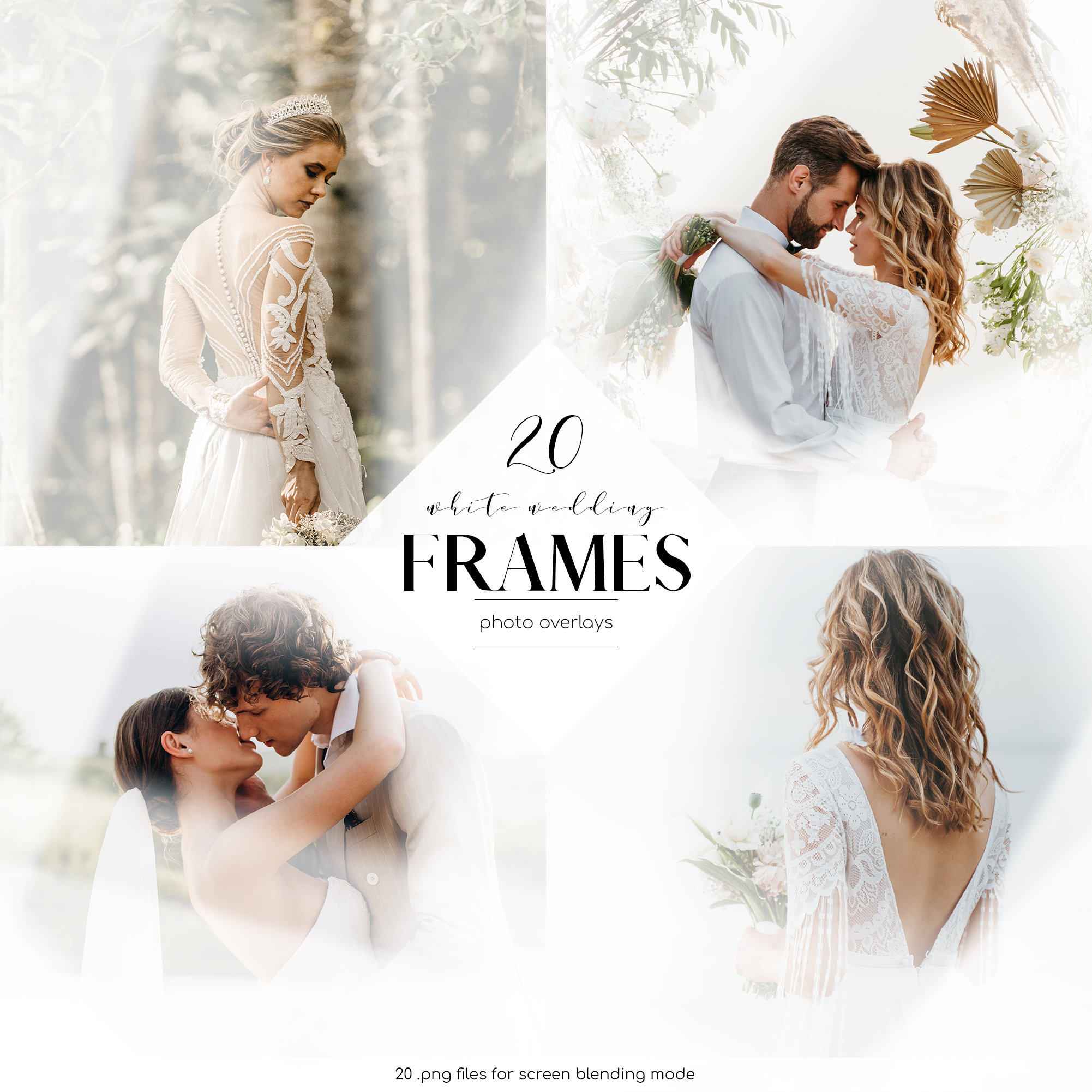 White Wedding Frames Photo Overlays, Foggy Overlays Clipart, Soft White Light PNG, Airy Effect Overlay, Wedding Photo Effect