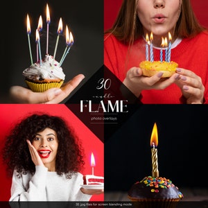 Op de afbeelding: 30 kaarsvlam foto-overlays. Een set van 30 digitale afbeeldingen van kaarsvlammen om te gebruiken als foto-overlays. De afbeeldingen zijn in JPG-formaat en zijn ontworpen voor de schermmengbestand.