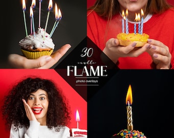 Candle Flame Photo Overlays, 30 JPG Files, Birthday Cake Overlays, Realistic Flame Overlays, Candle Light, Free Commercial Use