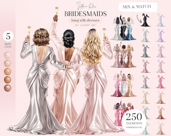 Bridesmaids Clipart: Long Silk Dresses PNG, Character Creator (Digital  Download)