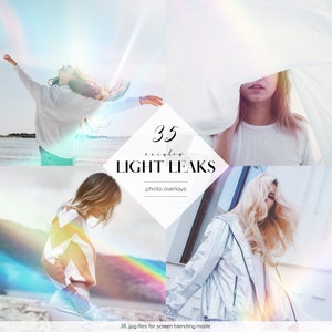 Rainbow Light Leaks Overlays, 35 JPG Files, Crystal Light Overlays, Colorful Photoshop Overlays, Free Commercial Use