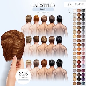 Men&#39;s Hairstyles Clipart, Male Hair Illustrations, Back View Hair PNG, Custom Hair Graphics
