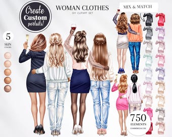 Woman Clothes Clipart, Fashion Woman Clipart, Fashion Besties Portrait Creator, Character Creator, Bff Clipart, Custom Clipart, Personalized