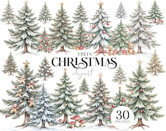 Clipart de árbol de Navidad, 30 ilustraciones PNG de árboles navideños, diseños de sublimación navideña