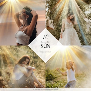 Bright Sun Photo Overlays, 70 PNG Files, Sunlight Overlay, Stunning Sunlight Effects, Free Commercial Use