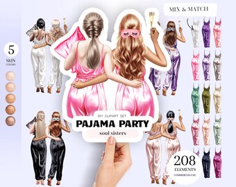 Pajama Party Clipart, Woman with Drinks, Girls Portrait Creator, Best Friends PNG, Personalized Portrait, Custom Art