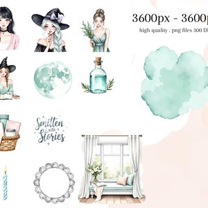 Weiches Mädchen Booktok Clipart, Lese ästhetik PNG Bündel, Buchliebhaber Clipart Bild 5