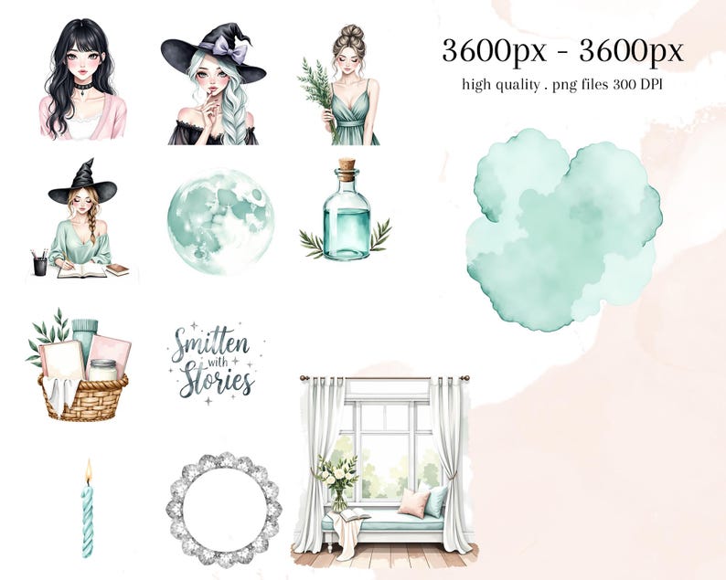 Weiches Mädchen Booktok Clipart, Lese ästhetik PNG Bündel, Buchliebhaber Clipart Bild 5