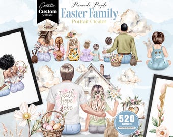 Spring Family Clipart, Floral Portrait Creator, Custom People PNG Set