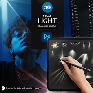 30 Stage Lights Photoshop Brushes .ABR, Light Effect Brushes Addon, Spotlight Brushes for Photoshop, Commercial Use