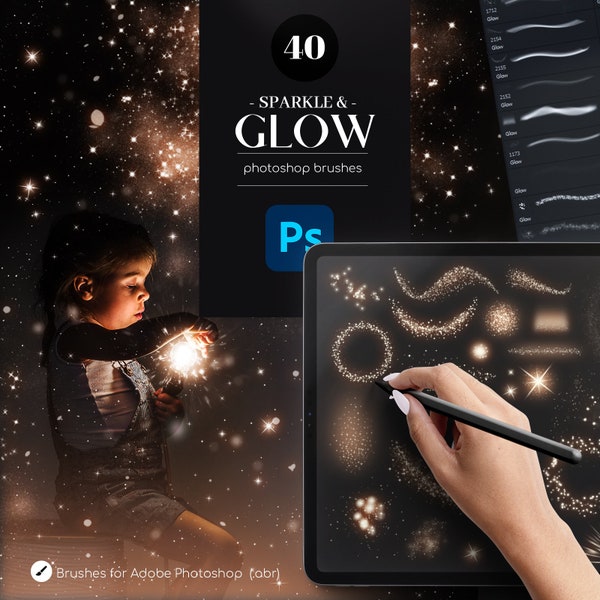 40 Sparkle en Glow Photoshop-penselen. ABR, Magic Brushes Addon, Glow Effect Brushes voor Photoshop, commercieel gebruik