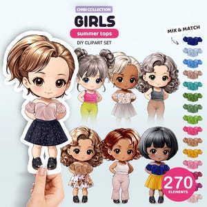 Chibi Girls Clipart Clipart, Girl Creator, Personalized Portrait, Custom Doll Creator, Chibi Characters Clipart, Customizable Clipart,