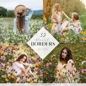 Rainbow Floral Borders Photo Overlays, Wildflowers Clipart, 35 PNG Files, Summer Photoshop Overlays, Flowers Photoshop, Free Commercial Use