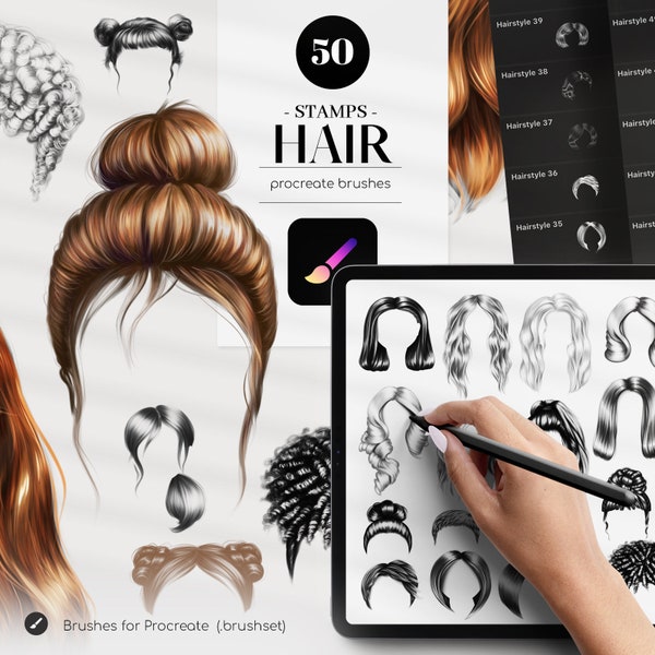 50 Procreate Hair Stamps Brushes, Hairstyles .Brushset, Procreate Hair Drawing, Hairstyles Brushes, Commercial Use
