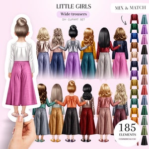 Girl in Wide Trousers Clipart, Doll Creator, Custom Girl Clipart PNG, Personalized Portrait, Girl Portrait Creator