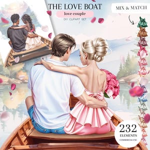Liebe Boot Clipart: Glückliches Paar Portrait (digitaler Download)