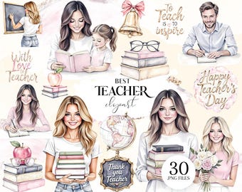 Best Teacher Clipart, Teacher Appreciation PNG, Classroom Decor Illustrations, Free Commercial Use