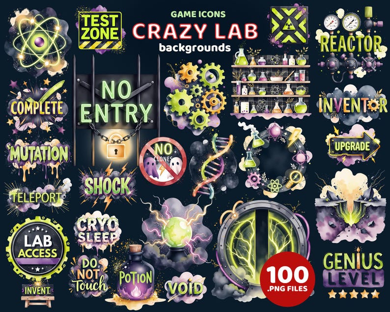 Crazy Lab Game Icons PNG, Sci-fi Laboratory UI Icons - Etsy