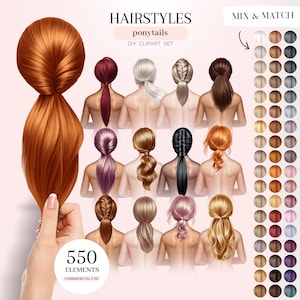 ポニーテールのヘアスタイル クリップアート、女性のヘアスタイルのイラスト、女性の髪の PNG グラフィックス