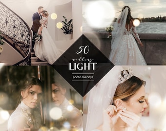 50 Wedding Light Photo Overlays: Twinkling Bokeh PNG (Digital Download)