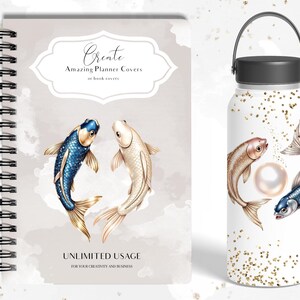 Pisces Zodiac Clipart Bundle, Celestial Water Sign Art, Mermaid & Fish PNG Set image 9
