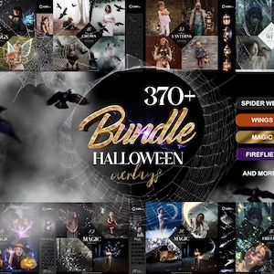 370+ Halloween Overlays Bundle | Magic Light, Fairy Wings, Spider Web, Fireflies & Fog | Dark Fantasy Photo Overlays Set