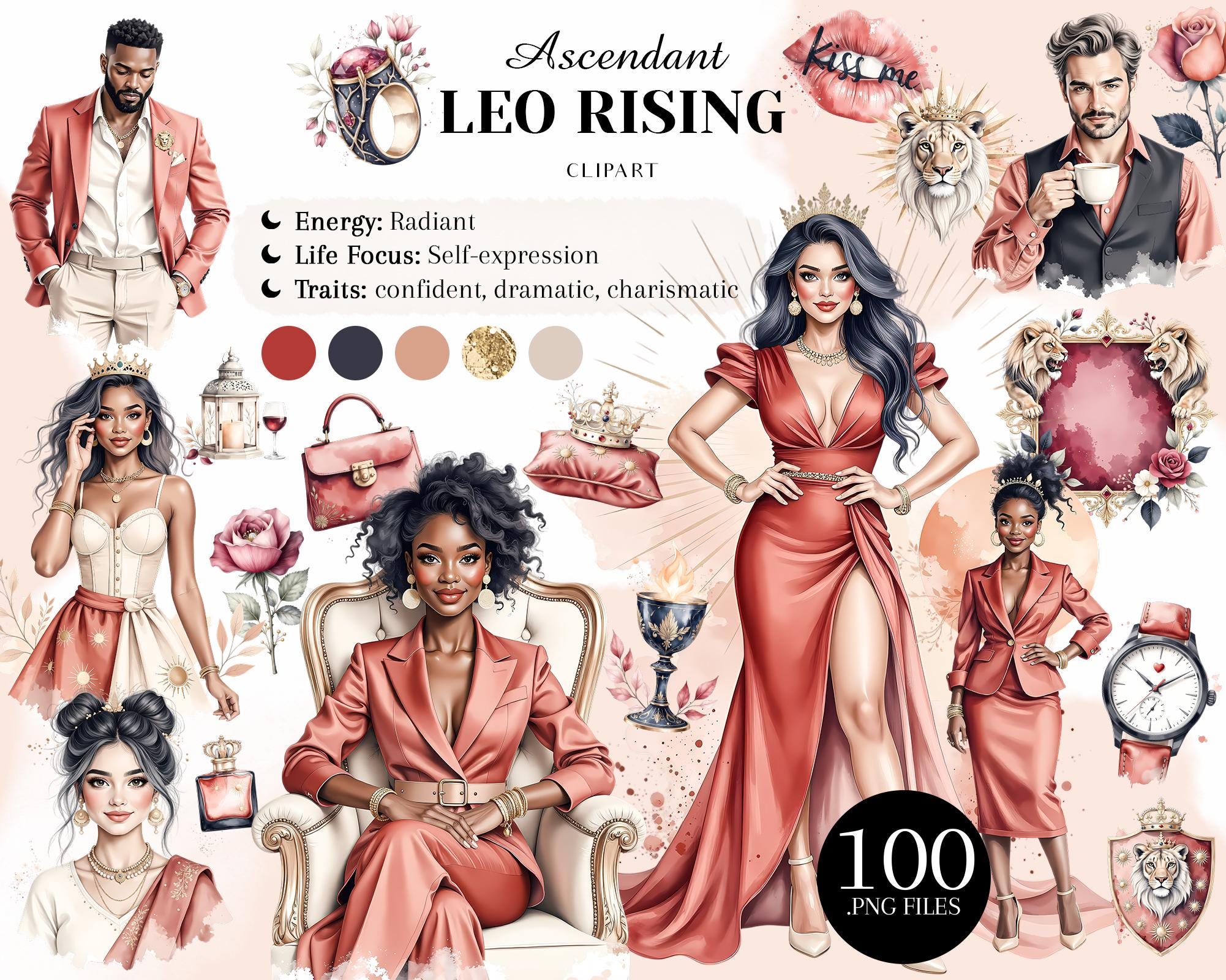 Leo Rising Clipart, Ascendant Leo PNG, Zodiac Astrology Journaling Kit ...