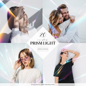 Prism Photo Overlays, 20 JPG Files, Crystal Light Overlays, Lens Flare Photoshop Effect, Free Commercial Use