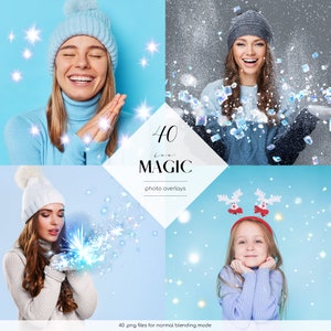 Könnte beinhalten: Ein Set mit 40 Foto-Overlays mit Eiszauber. Die Overlays zeigen funkelnde Eiskristalle, Schneeflocken und andere winterliche Elemente. Die Overlays sind perfekt, um Ihren Winterfotos einen Hauch von Magie zu verleihen.