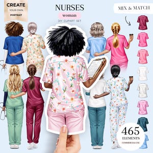 Vrouw verpleegkundigen clipart, medische clipart, verpleegkundige png, medisch personeel clipart, aangepast cadeau voor verpleegkundige, maker vrouw portret, gepersonaliseerd