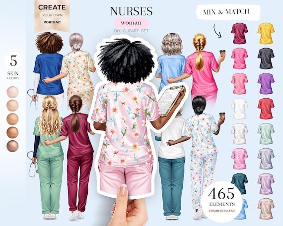 Woman Nurse Clipart: Portrait Creator, Medical Staff PNG (Digital Download)