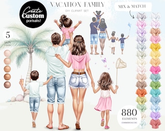 Vacation Family Clipart: Custom Portrait Creator (PNG)