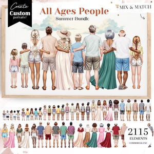Zomermensen clipartbundel, familieportret, alle leeftijden, kinderen, ouder, grootouder, 2100+ elementen, aangepast cadeau, gepersonaliseerd portret