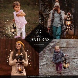 May include: A set of 35 vintage lantern photo overlays. The overlays feature various styles of lanterns with glowing lights. The overlays are perfect for adding a touch of magic and whimsy to your photos.
