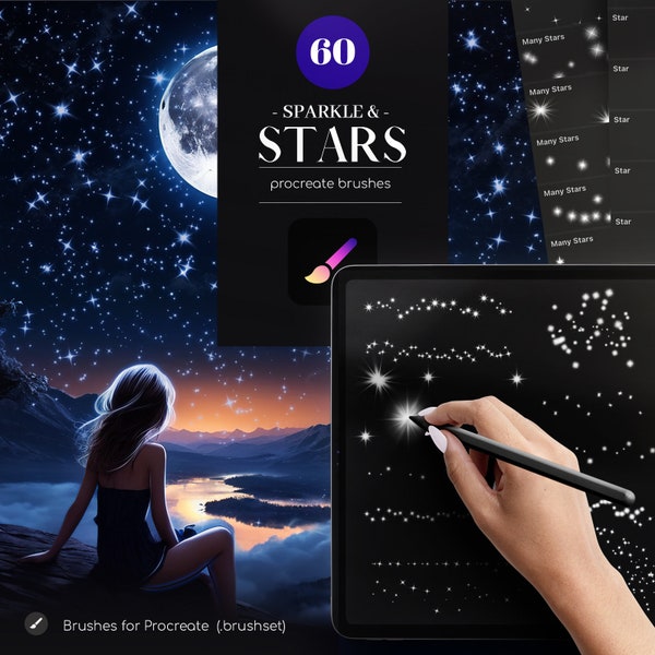 60 Sparkle Stars Procreate Brushes, Magic .Brushset, Procreate Sparkle Effect, Stars Brushes, Commercial Use