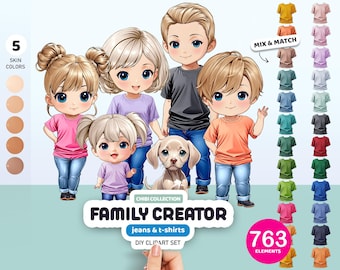 Chibi Family Creator Clipart, Custom Family Portrait, Dolls PNG, Personalized Portrait, Customizable Clipart, Anime Graphics