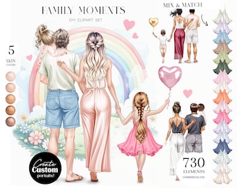 Pastel Family Clipart: Summer Portrait Creator (Digital Download)